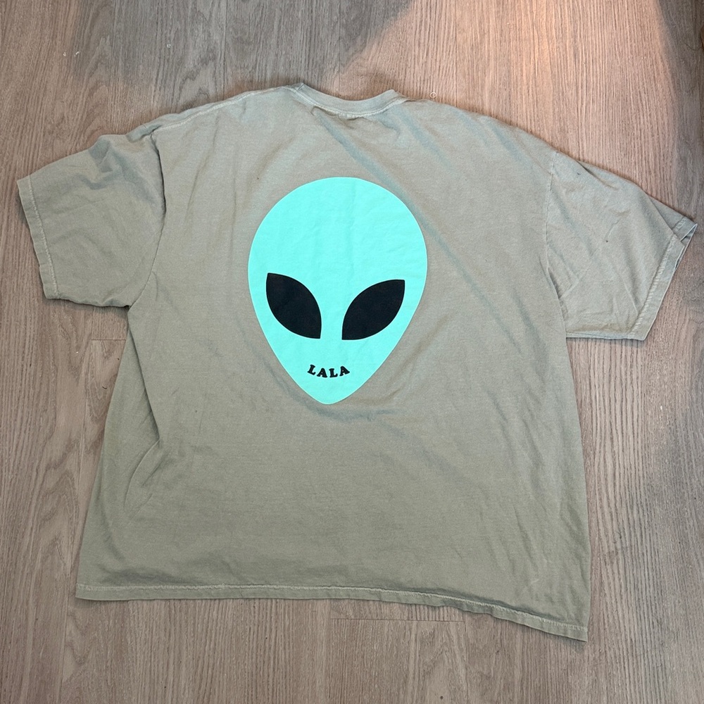 Dressed in LALA Tan Short Sleeve Tee with Mint Alien Graphic